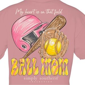 Simply Southern Pink 'Ball Mom' Graphic T-Shirt Size Small